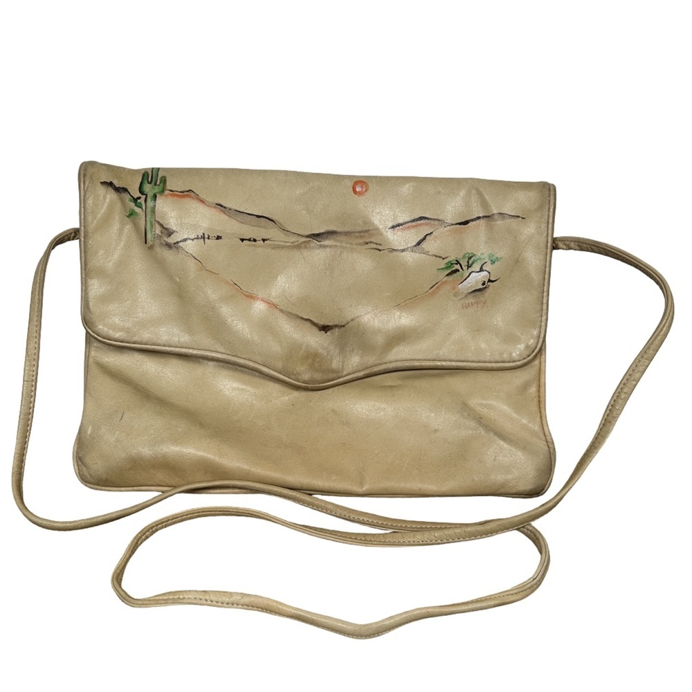 Western crossbody hand‎ painted Beige Shoulder Bag purse cowboy southwest desert
